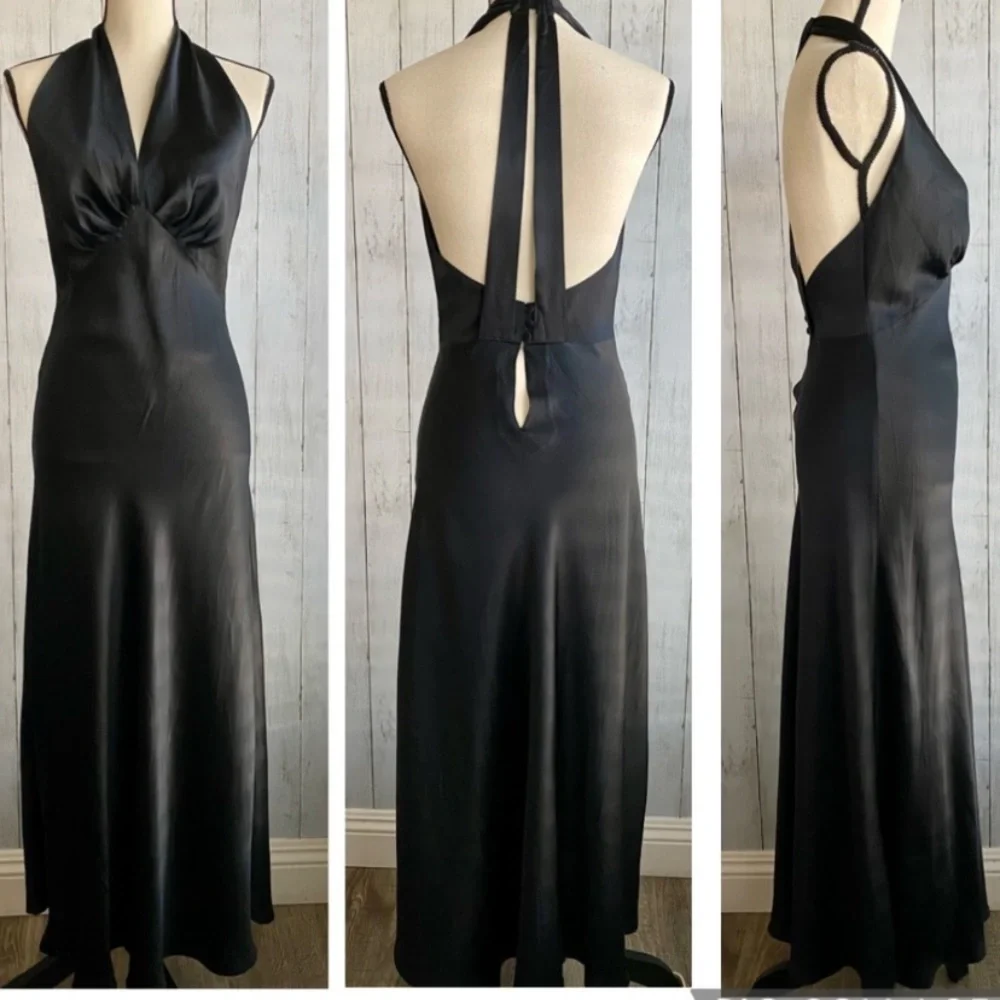 Vintage 90’s 100% Silk Dress Black Slip Dress Backless Maxi Dress - Picture 3 of 14